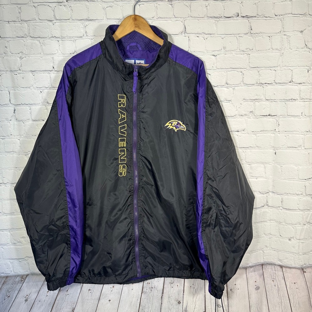 Baltimore Ravens NFL Full Zip Windbreaker Jacket Large Black Purple Mens